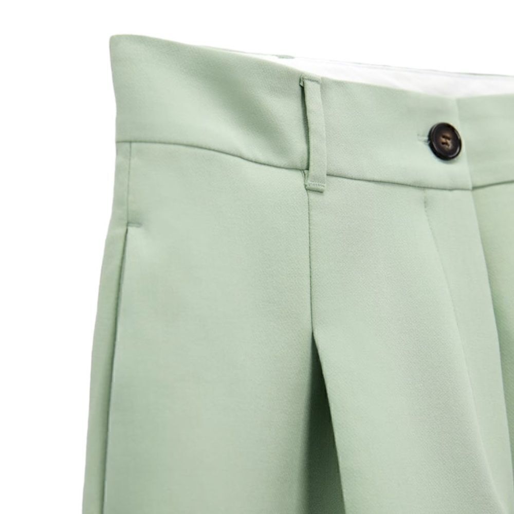 ZARA Light Green High Rise Pleated Shorts NWT Size S XL - Picture 4 of 15